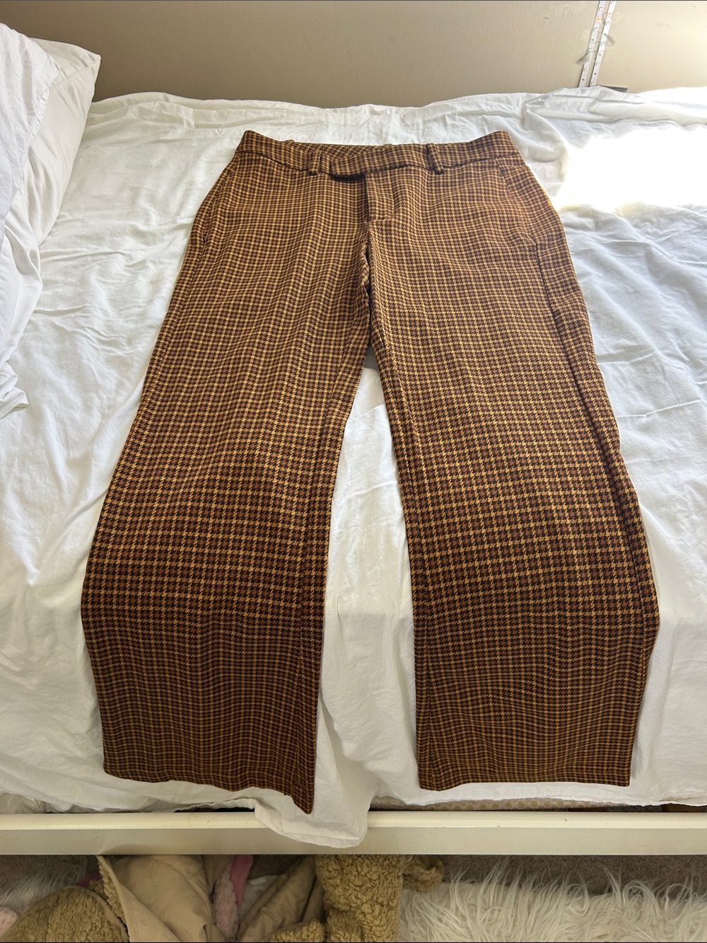 Free People Brown Plaid Wide-Leg Pants